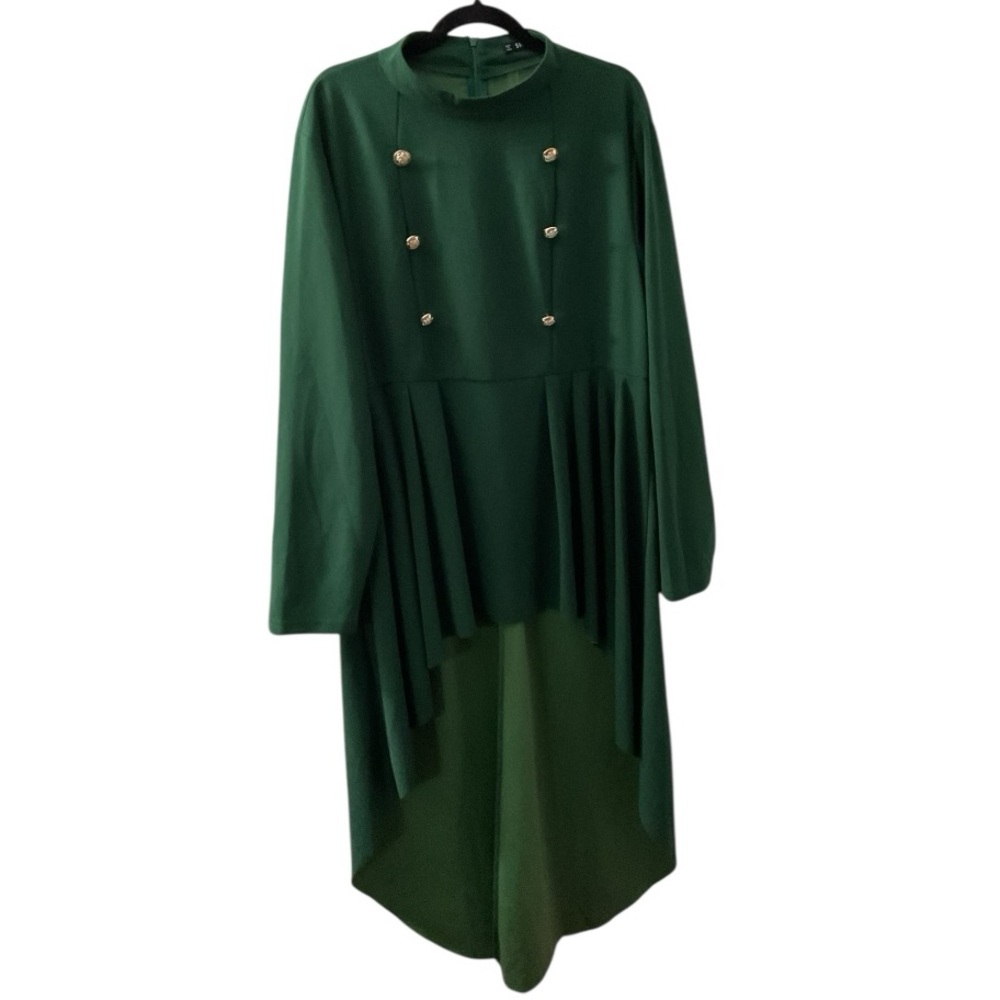 🦄 SHEIN Green Hi/Lo Tunic Top with Gold Accents NWOT